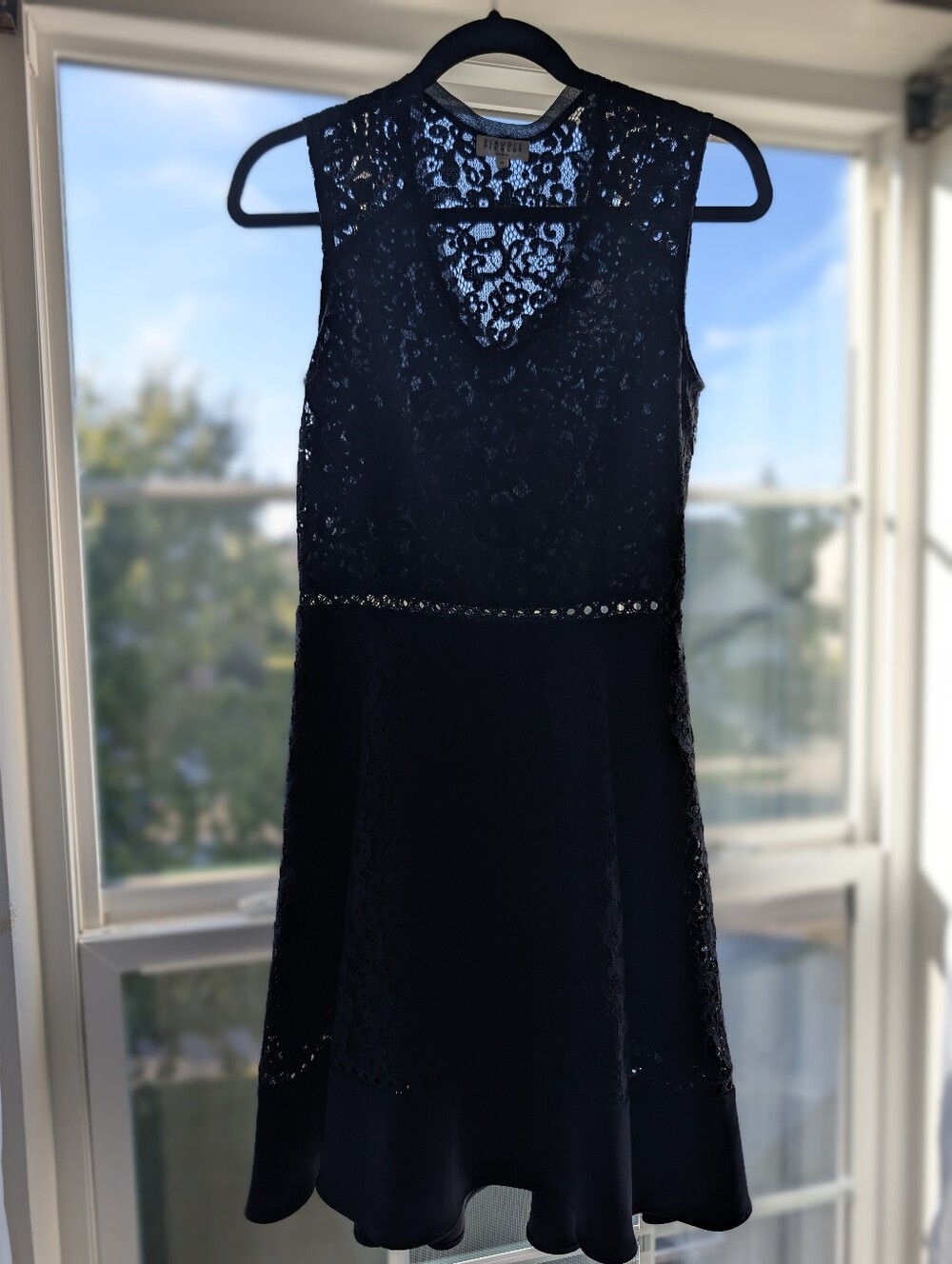 Claudie Pierlot Paris Navy Lace V-Neck Sleeveless Fit & Flare Dress, 36 US 4 Sm